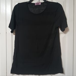 Jennifer Tyler Short Sleeve Striped Knit Top Black